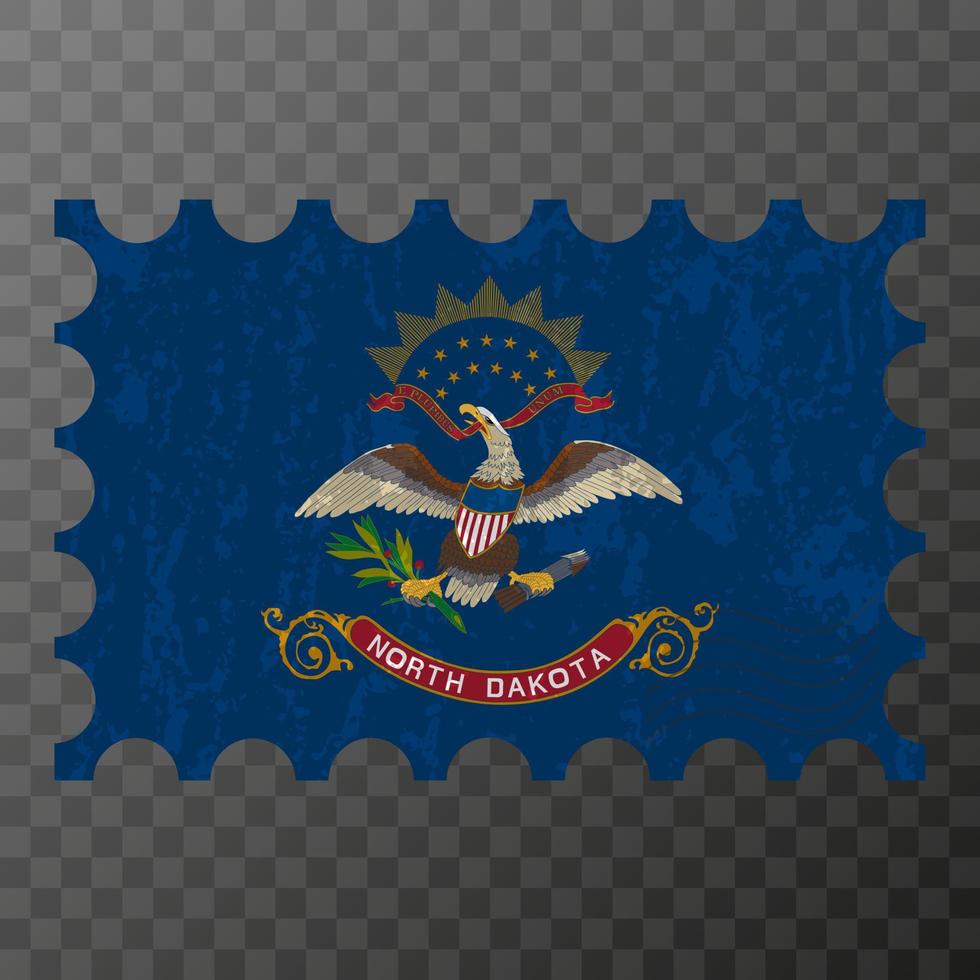 selo postal com a bandeira grunge do estado de Dakota do Norte. ilustração vetorial. vetor