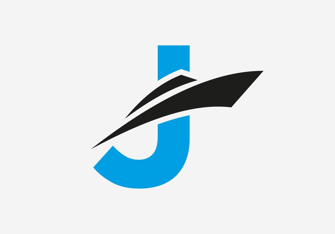 letra j logotipo de remessa símbolo de veleiro. ícone de barco à vela de navio náutico vetor