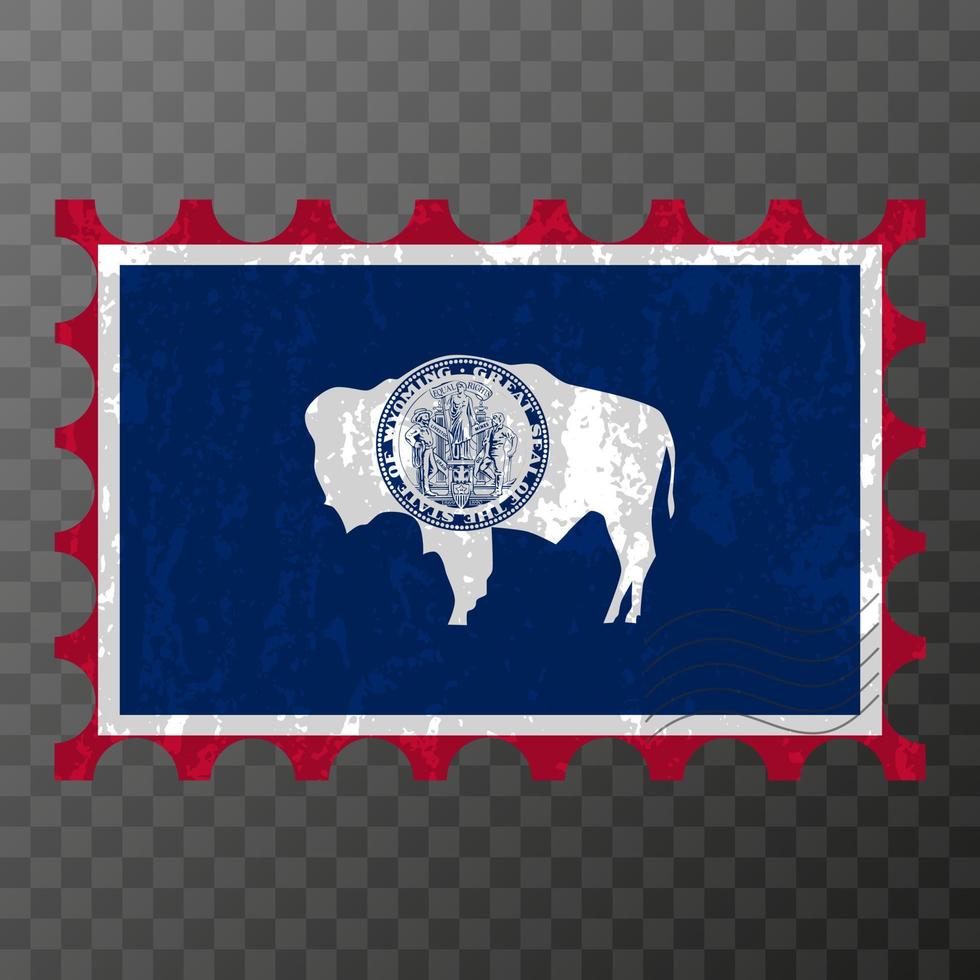 selo postal com a bandeira do estado de wyoming grunge. ilustração vetorial. vetor