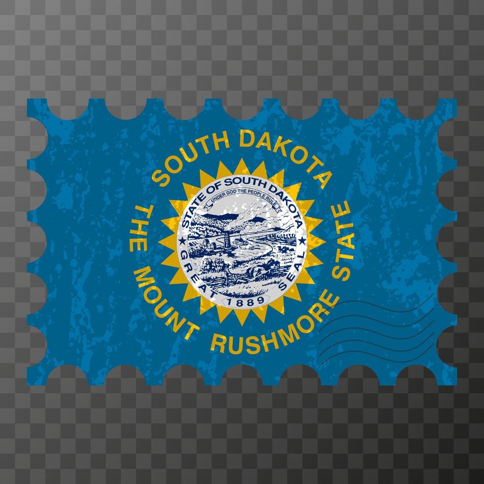 selo postal com a bandeira grunge do estado de Dakota do Sul. ilustração vetorial. vetor