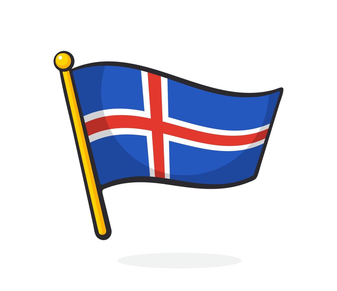 ilustração dos desenhos animados da bandeira da Islândia no mastro vetor
