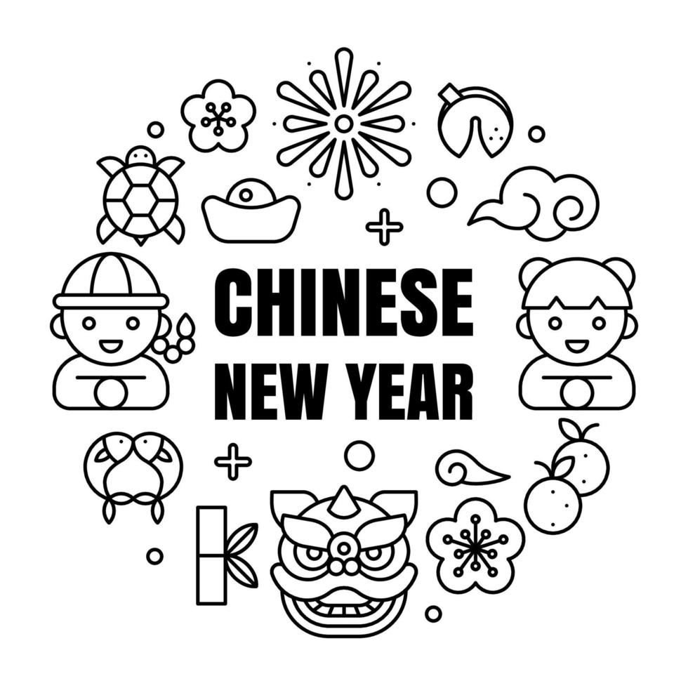 fundo de ano novo chinês com elementos bonitos dos desenhos animados vetor
