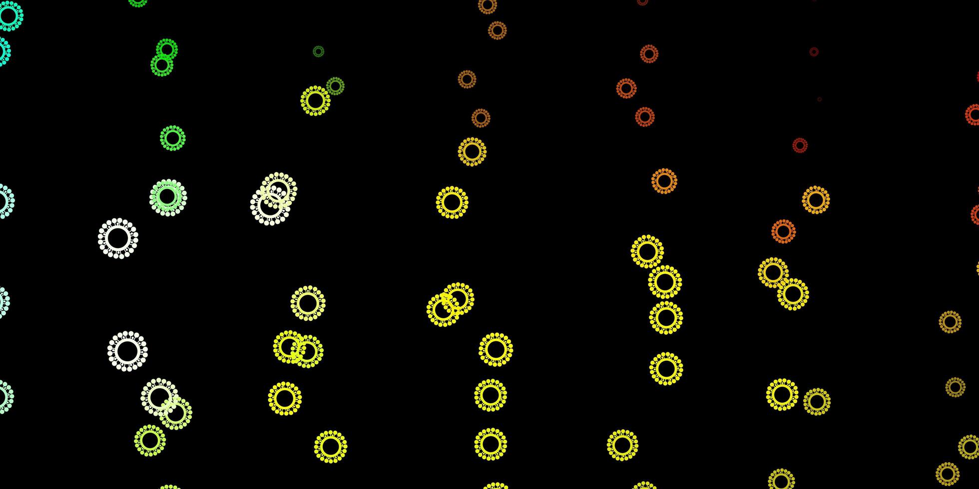 fundo vector verde escuro e amarelo com símbolos covid-19.