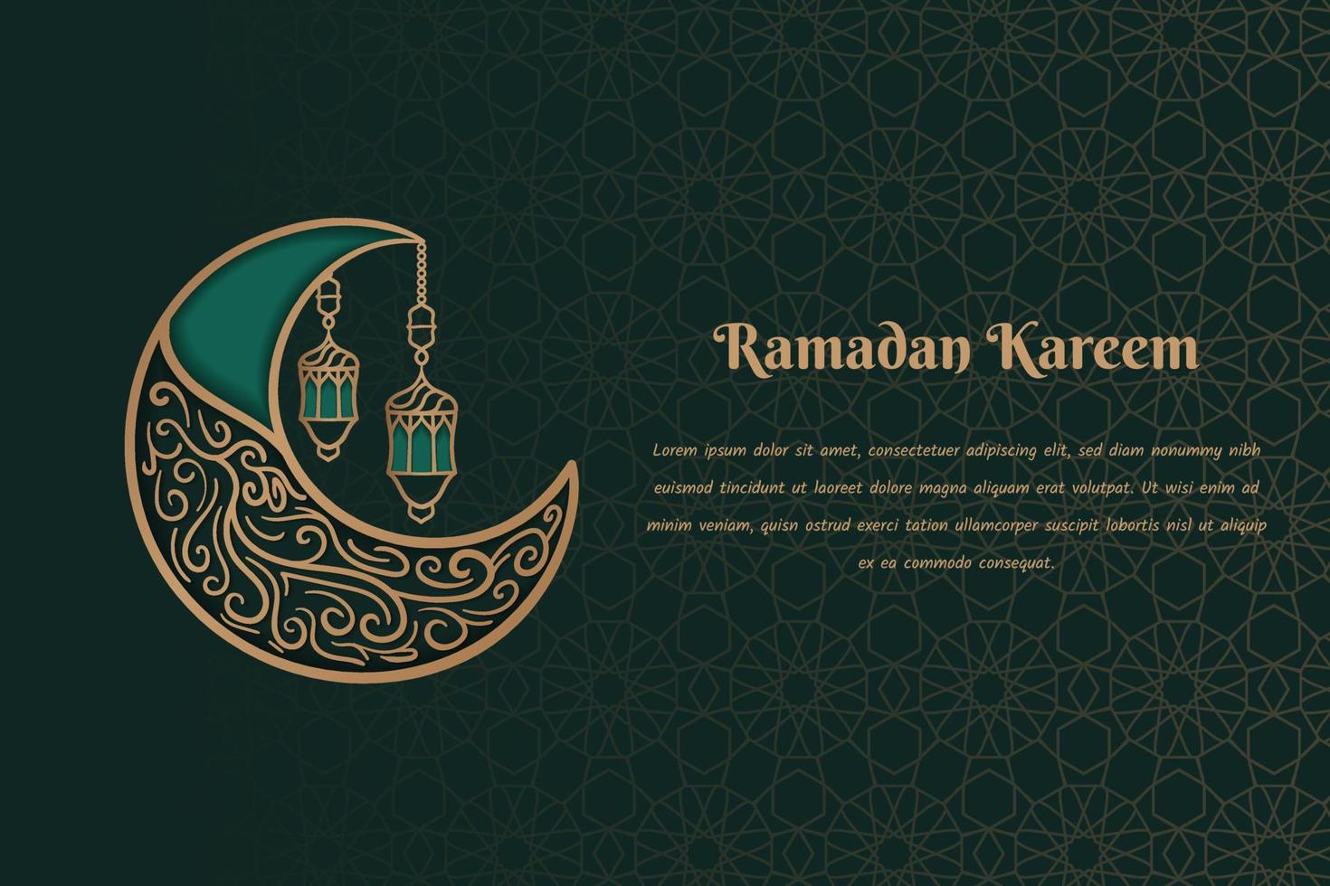 fundo do ramadã kareem com design de lua crescente ornamental em design de plano de fundo padrão verde vetor