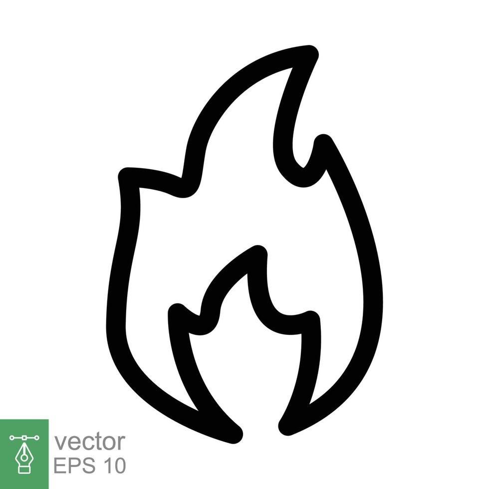 ícone da linha de chamas de fogo. estilo de contorno simples. símbolo da paixão, logotipo inflamável, grelha, calor, quente, conceito de aviso de queimadura, sinal de luz. projeto de ilustração vetorial isolado no fundo branco. eps 10. vetor