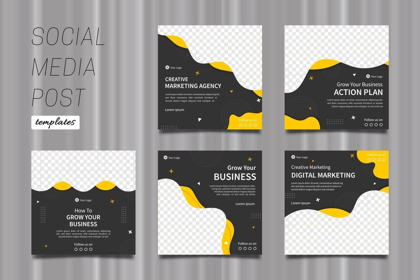 modelos de publicação de mídia social de agência de marketing criativo em amarelo e cinza. vetor