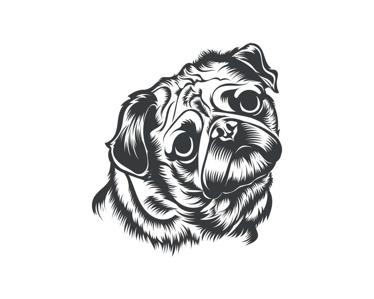 ilustração vetorial de raça de cachorro pug, vetor de cachorro pug em fundo branco para camiseta, logotipo e outros