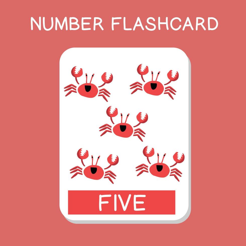 flashcards de números fofos com conjunto de animais. Inglês contando com tema animal. cartaz de matemática para pré-escola. ilustração vetorial. vetor