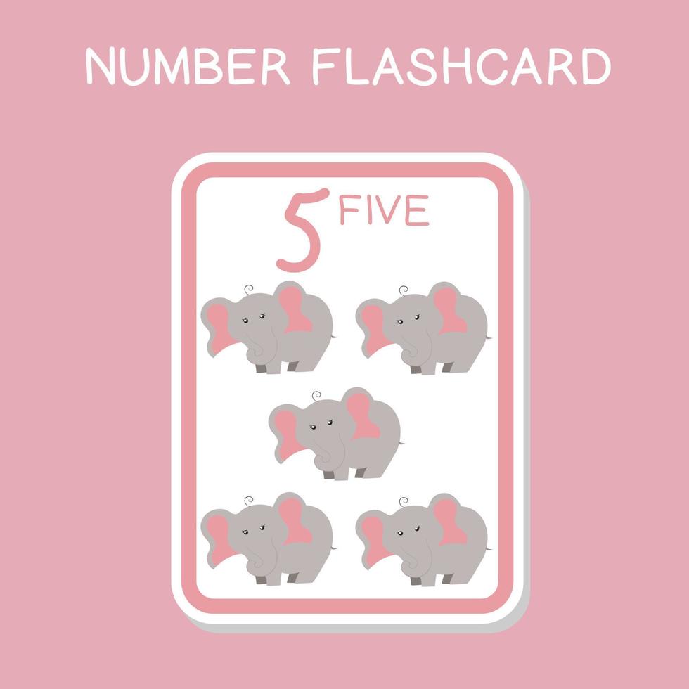 flashcards de números fofos com conjunto de animais. Inglês contando com tema animal. cartaz de matemática para pré-escola. ilustração vetorial. vetor