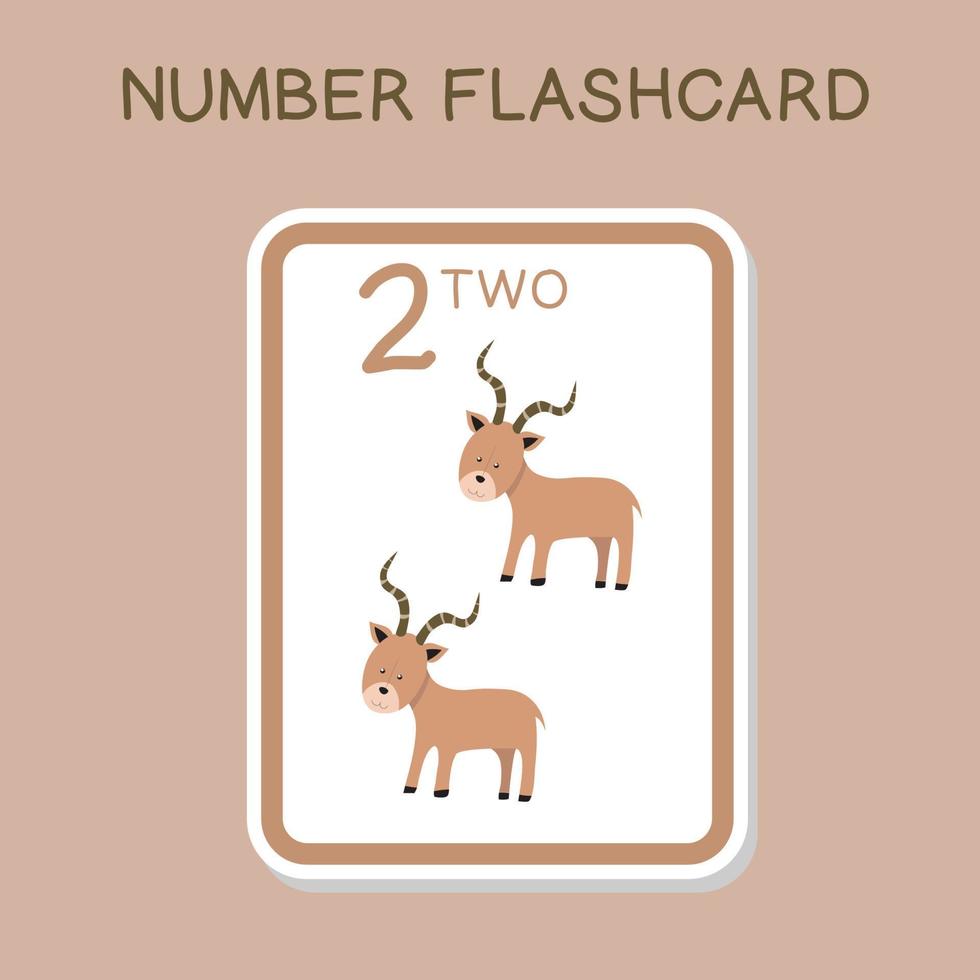 flashcards de números fofos com conjunto de animais. Inglês contando com tema animal. cartaz de matemática para pré-escola. ilustração vetorial. vetor