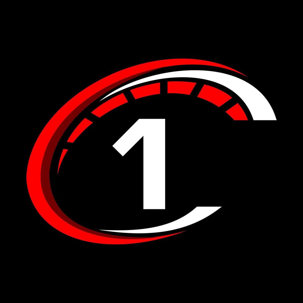 logotipo do carro esporte no conceito de velocidade da letra 1. modelo automotivo de carro para serviço de carro, reparo de carro com ícone de velocímetro vetor