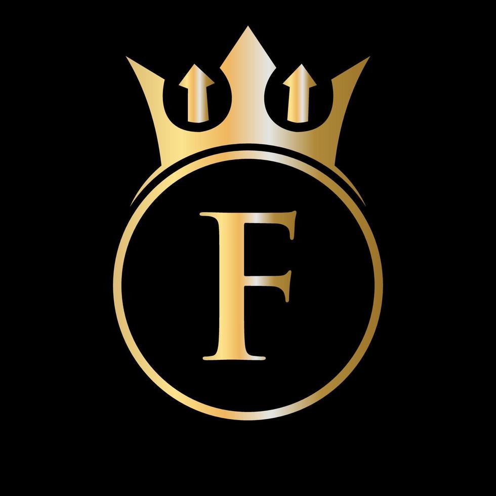 logotipo da coroa da letra f de luxo. logotipo da coroa para beleza, moda, estrela, sinal elegante vetor