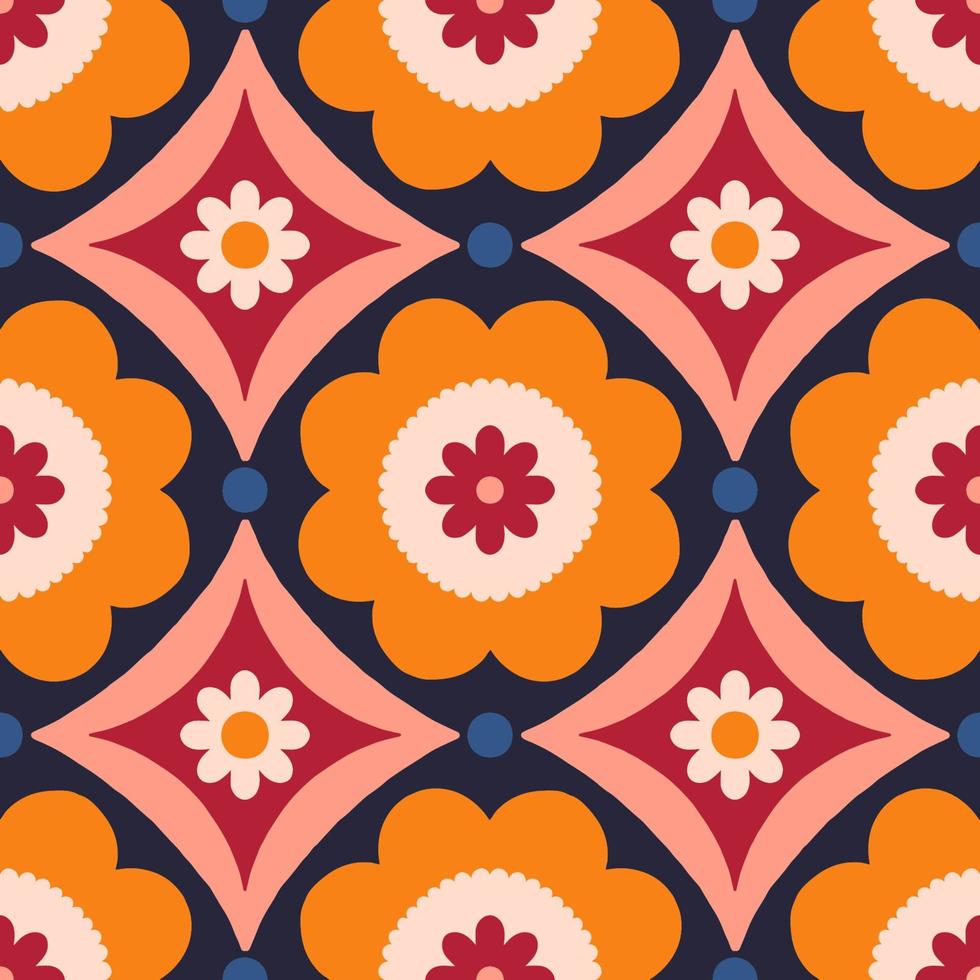 belo padrão abstrato com azulejos florais. textura sem emenda de vetor com design simétrico. plano de fundo em estilo retrô ousado
