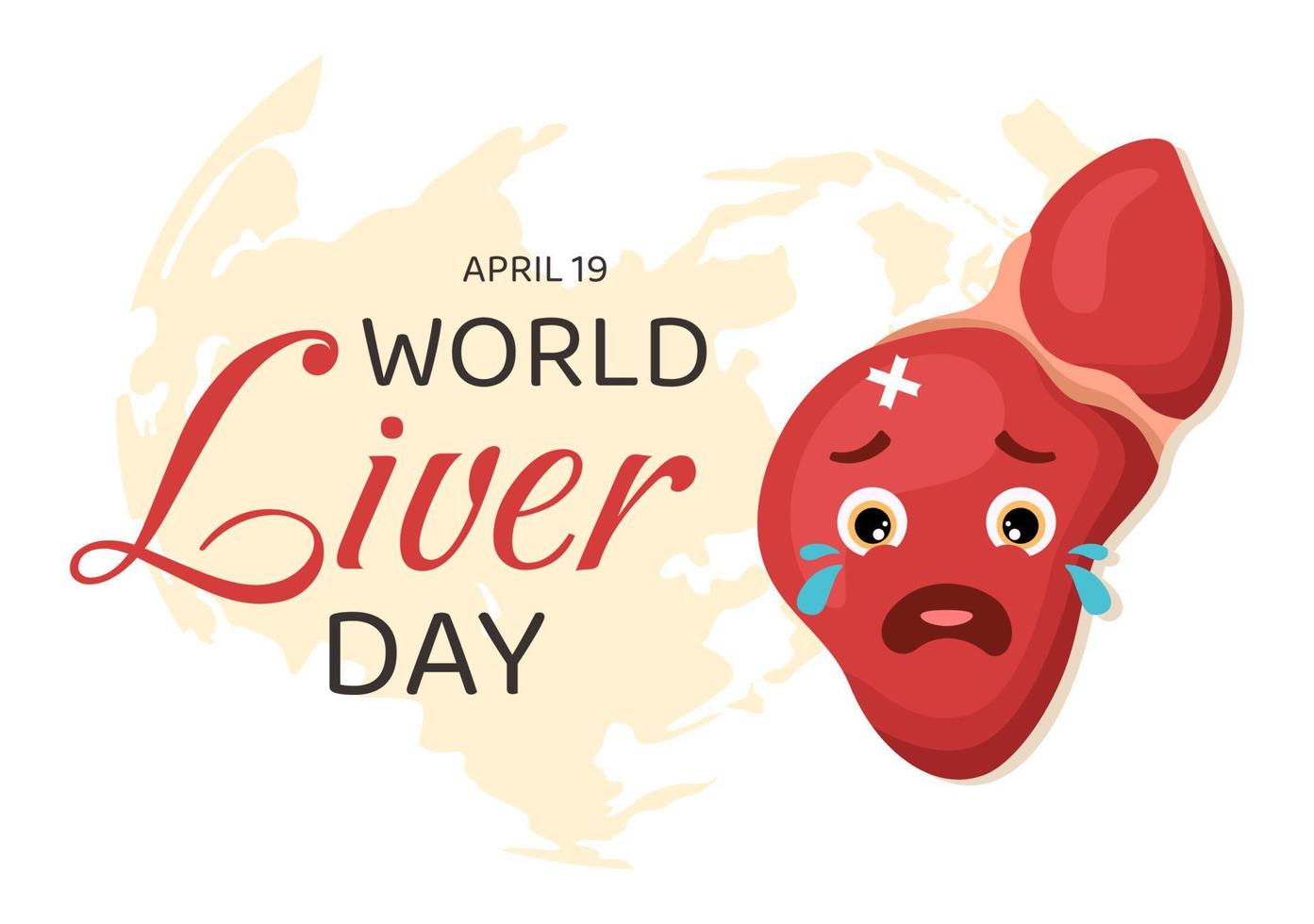 ilustração do dia mundial do fígado em 19 de abril para aumentar a conscientização global sobre a hepatite em desenhos animados planos desenhados à mão para banner da web ou modelos de página de destino vetor