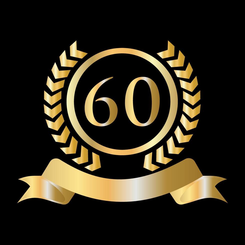 ouro de comemoração de 60 anos e modelo preto. elemento de logotipo de crista heráldica de ouro de estilo luxuoso vetor de louro vintage