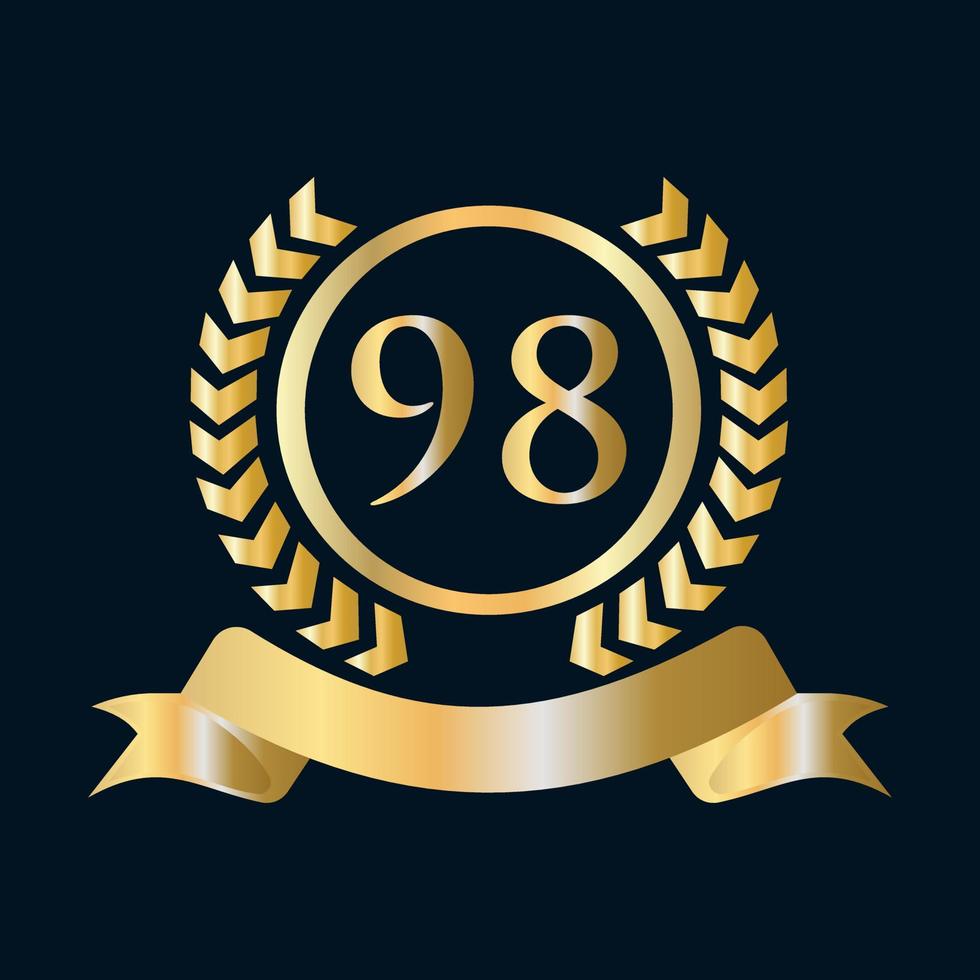Ouro de celebração do 98º aniversário e modelo preto. elemento de logotipo de crista heráldica de ouro de estilo luxuoso vetor de louro vintage