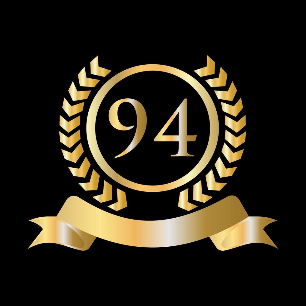 Ouro de celebração do 94º aniversário e modelo preto. elemento de logotipo de crista heráldica de ouro de estilo luxuoso vetor de louro vintage