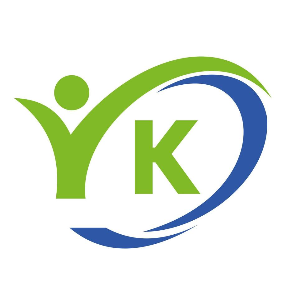 logotipo da letra inicial k, design médico com símbolo humano vetor