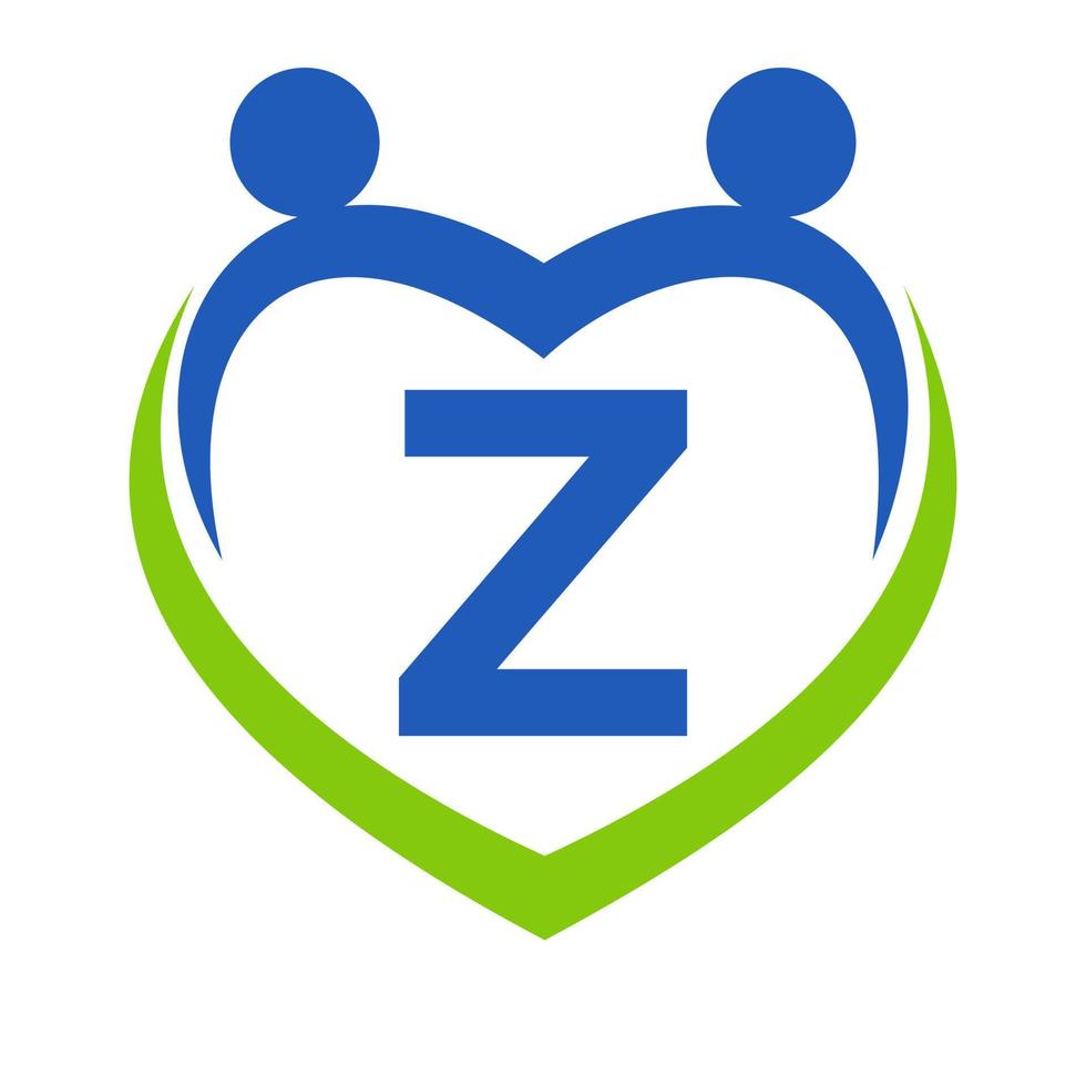 sinal de cuidados de saúde no modelo de letra z. design de logotipo de unidade e trabalho em equipe. logotipo da fundação de caridade e doação vetor