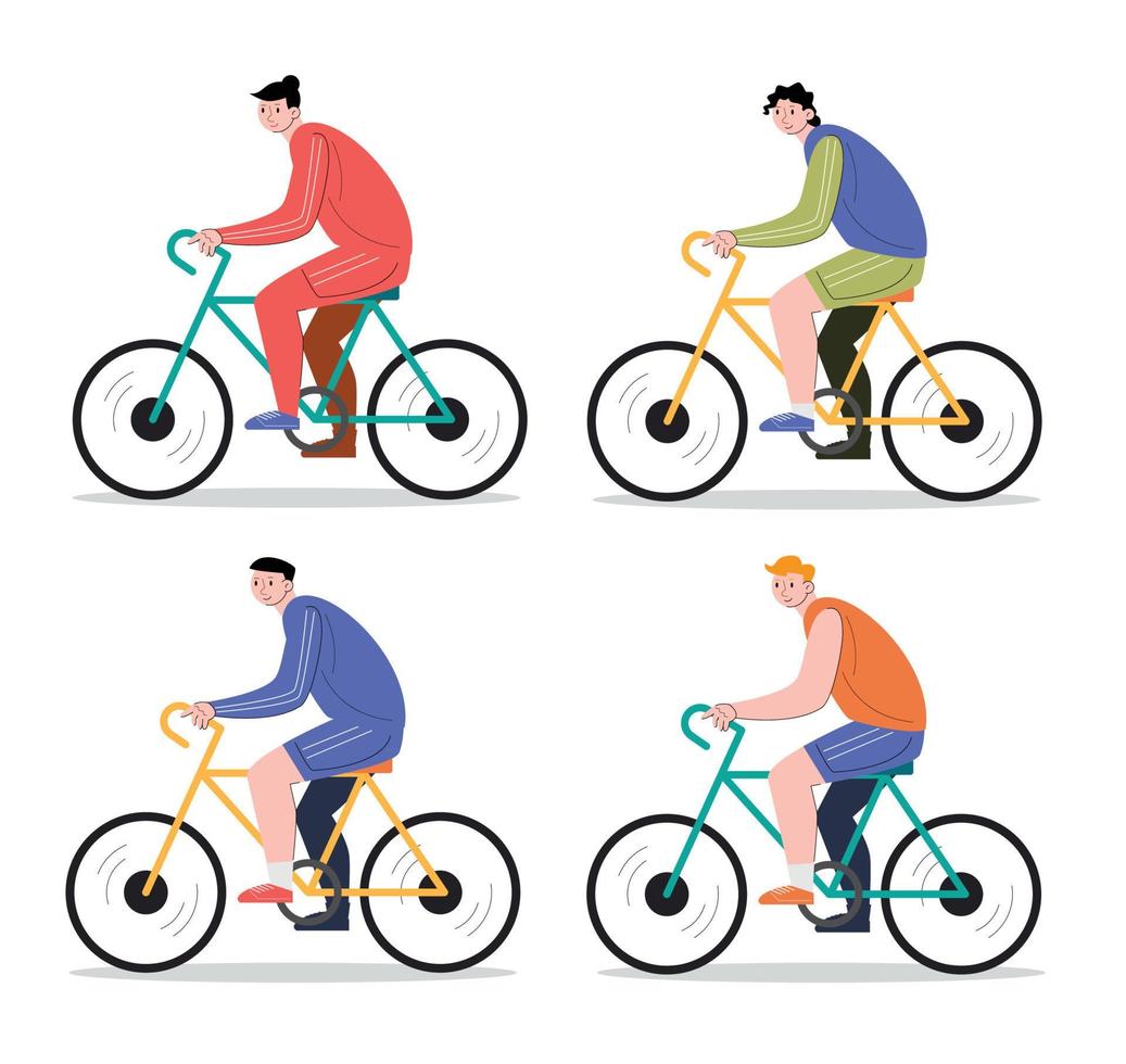 pessoas de personagem andando de bicicleta ilustração vetorial vetor