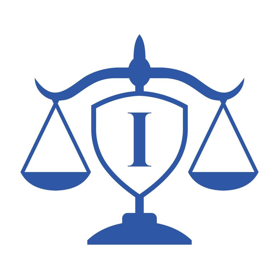 design de logotipo de escritório de advocacia na letra i com sinal de escudo. logotipo jurídico, advogado e justiça, advogado jurídico, jurídico, serviço de advogado, escritório de advocacia, modelo de logotipo de escala vetor