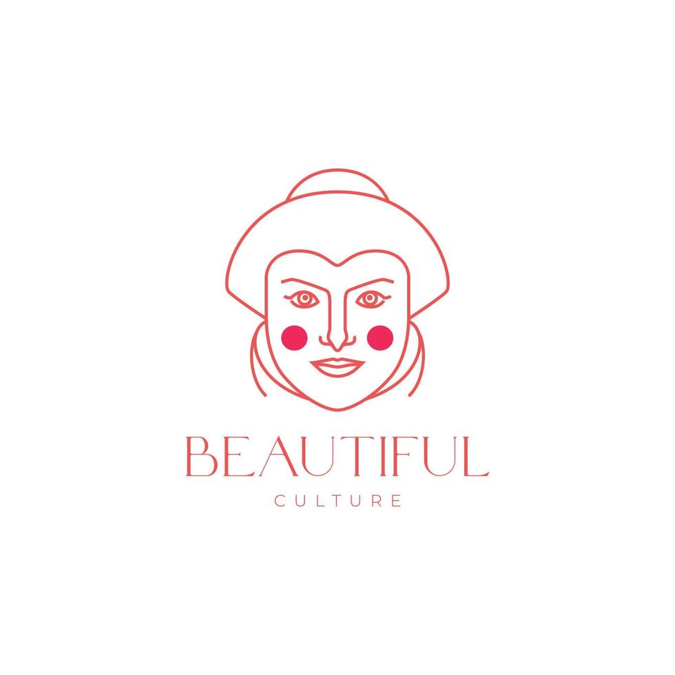 rosto de beleza mulheres asiáticas estilo de cabelo linhas arte design de logotipo mínimo modelo de ilustração de ícone vetorial vetor