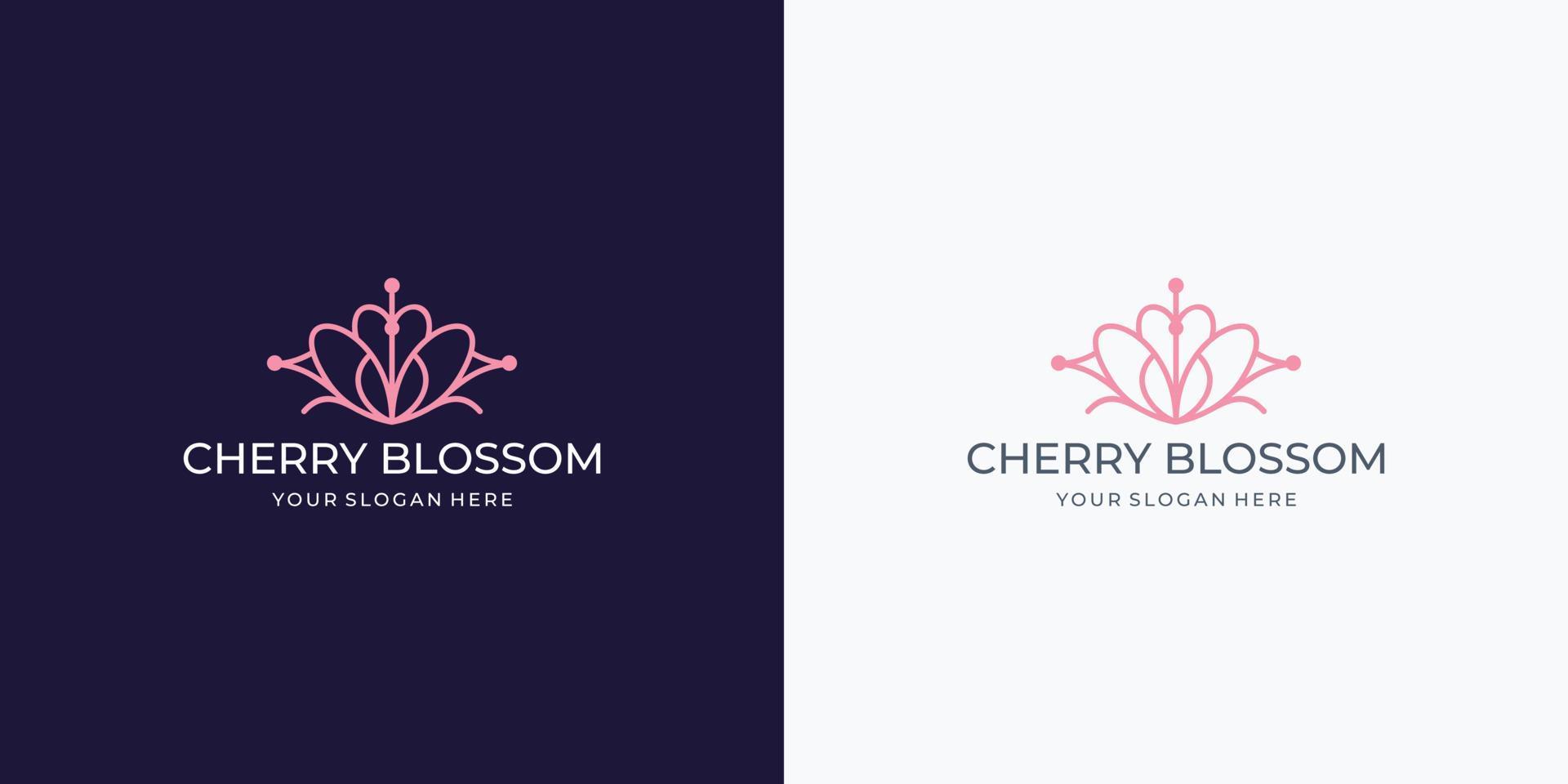 modelo de design de logotipo de flores de cerejeira de linha minimalista. inspiração de flor floral de estilo de arte de linha vetor