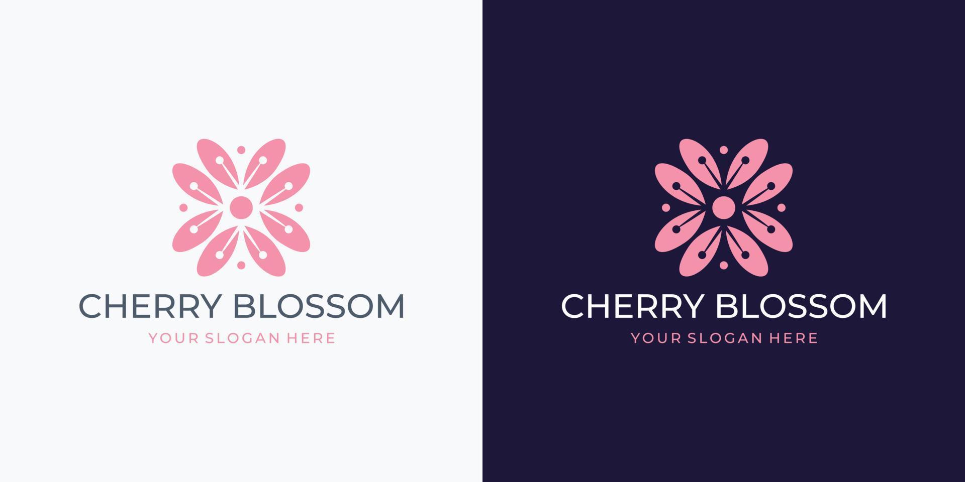 inspiração de design de logotipo de flor de cerejeira feminina. vetor