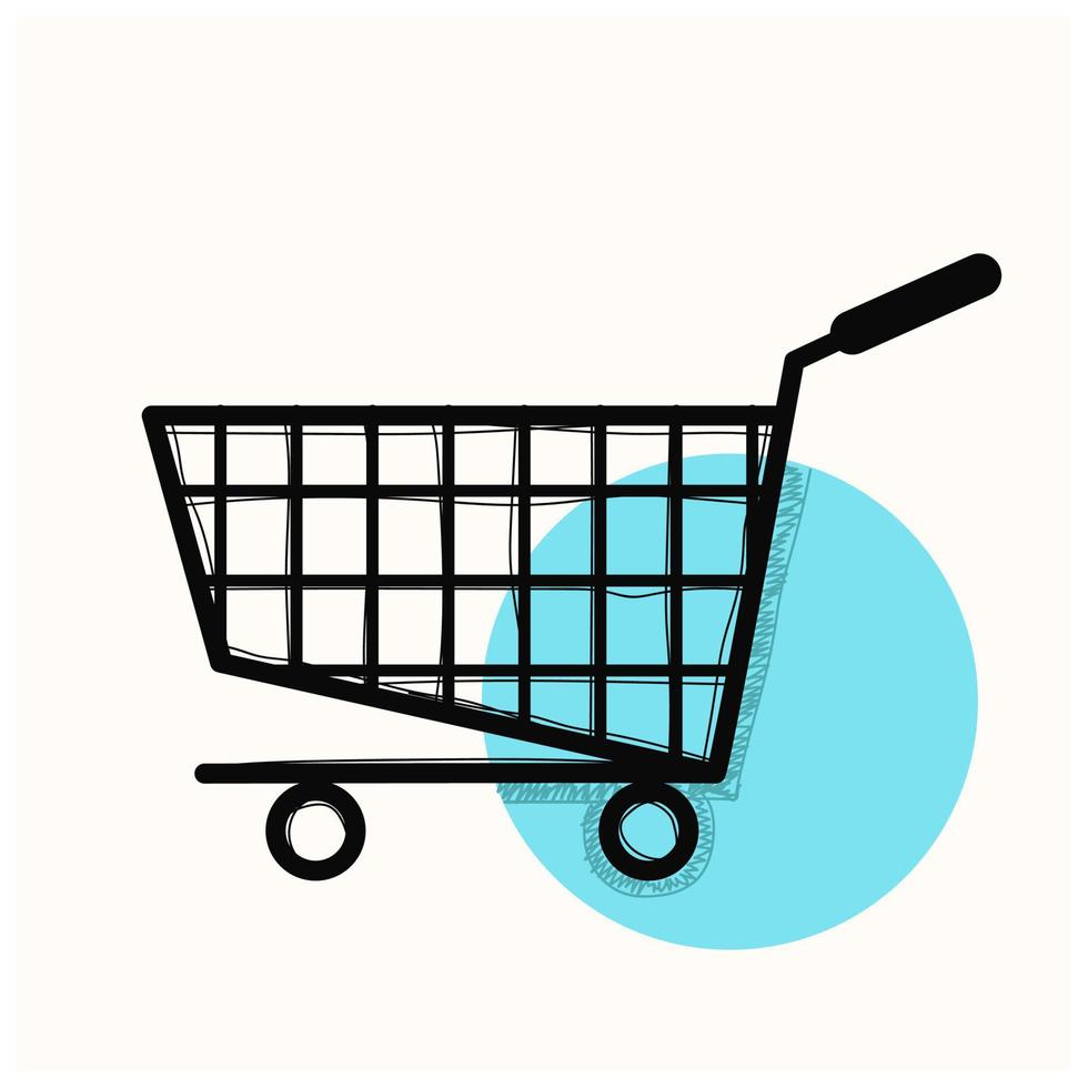 ilustração de carrinho de compras para web, aplicativos móveis. ícone de carrinho de carrinho de compras com vetor de estilo doodle desenhado à mão