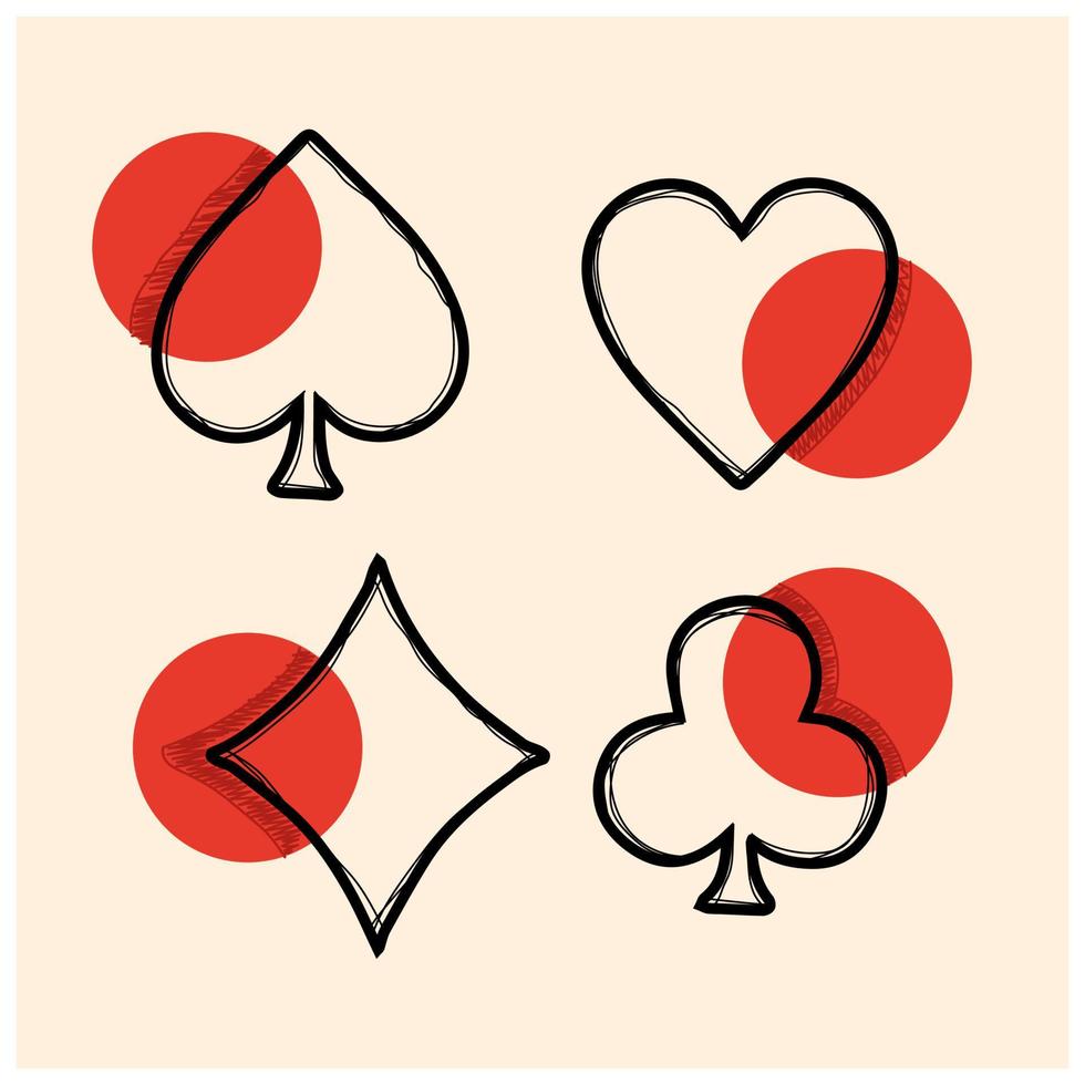 casino de design de ícone de símbolo de baralho desenhado à mão com vetor de estilo de desenho animado doodle