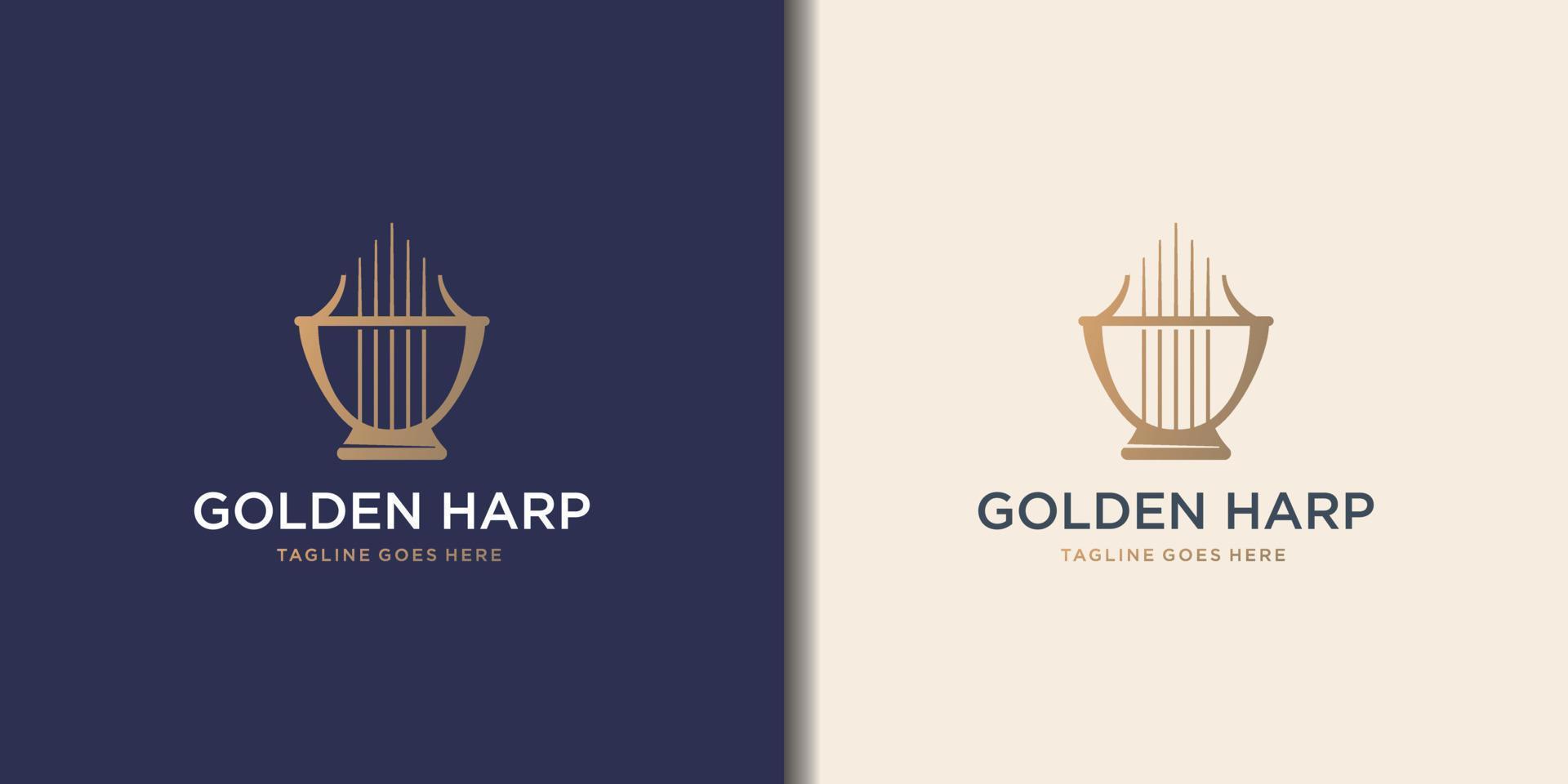 ícone de lira antigo dourado isolado em fundo branco e escuro. inspiração de harpa dourada. vetor