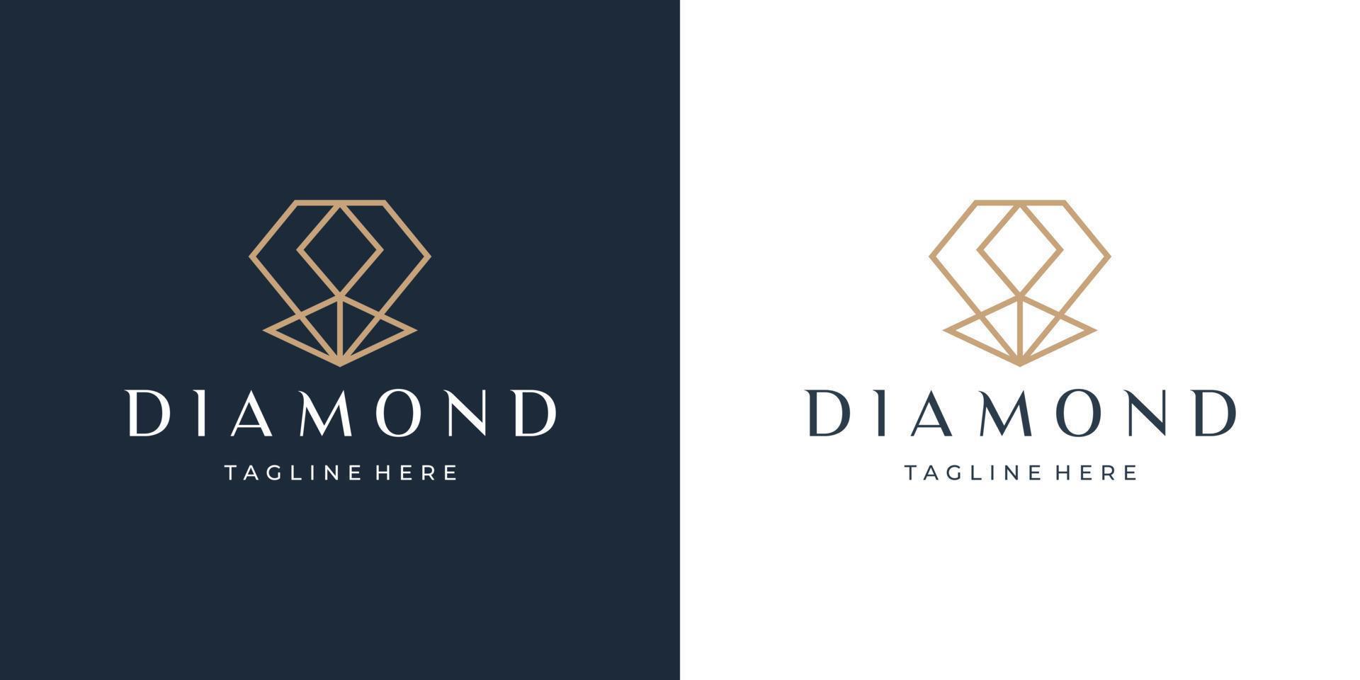 modelo de design de logotipo de gema de diamante de linha geométrica. conceito de estilo linear de luxo em fundo preto e branco vetor