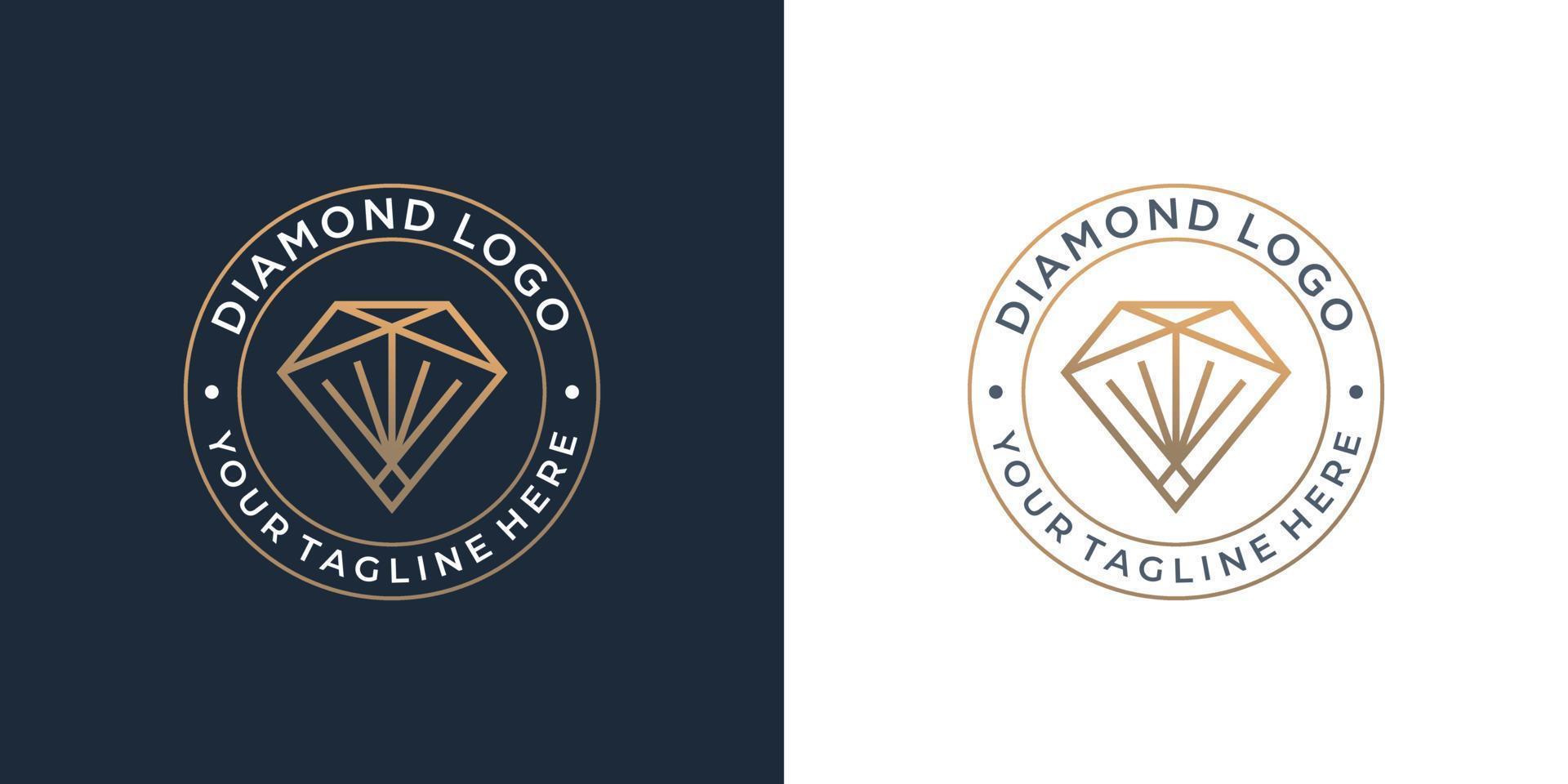 distintivo retrô modelo de logotipo de gema de diamante de luxo. forma de círculo de joias de diamante minimalista criativa. vetor