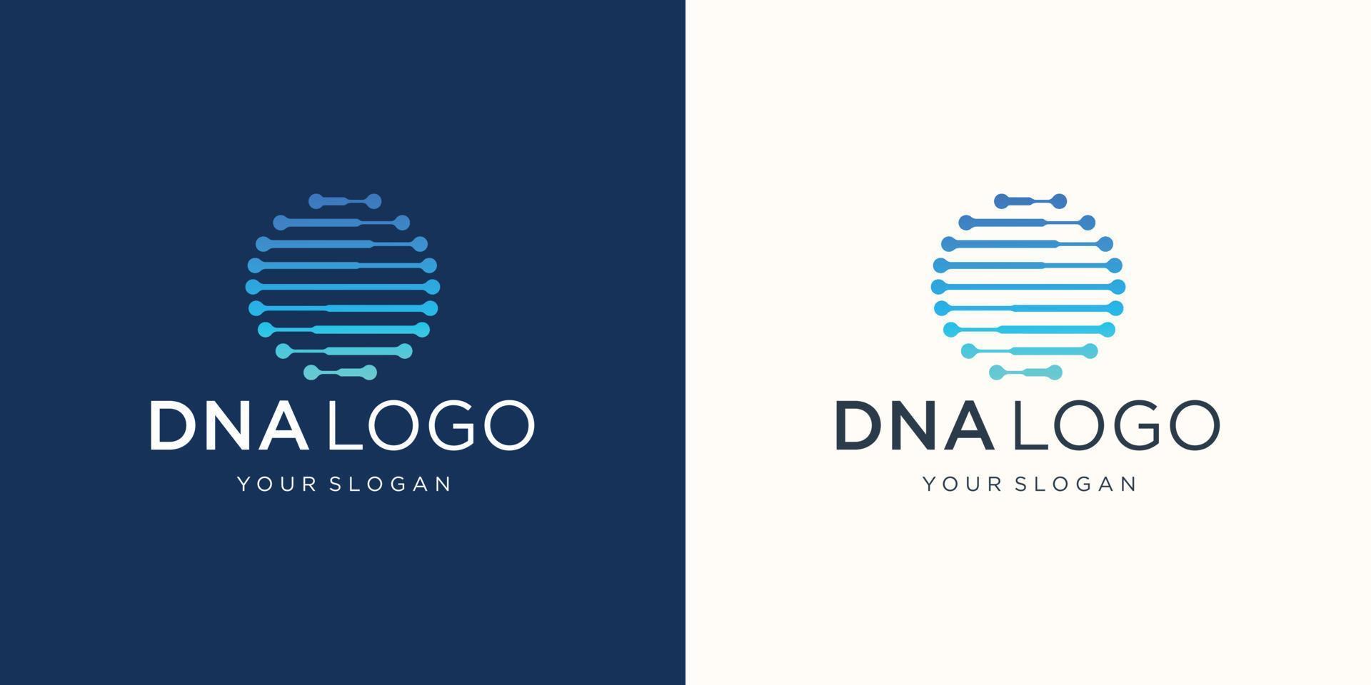 modelo de design de logotipo genético de dna vetorial com conceito de linha horizontal de forma de círculo. vetor