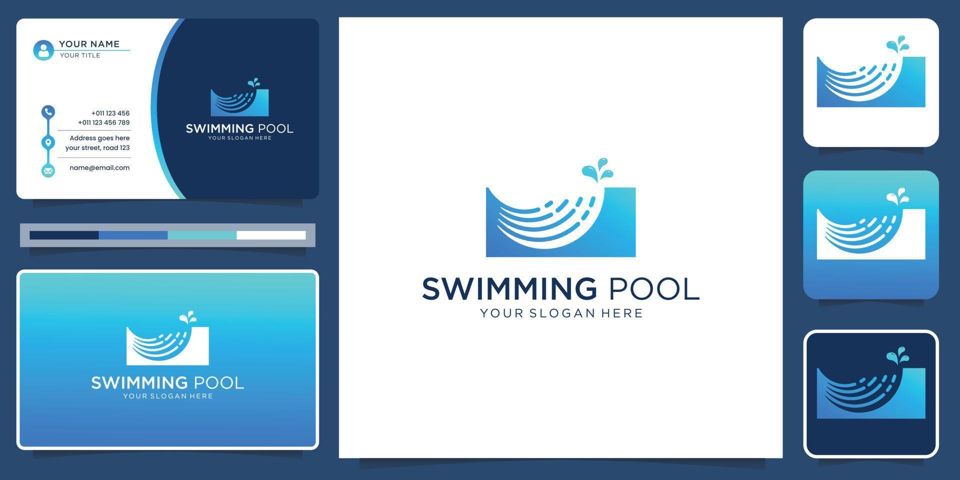 criativo de design de logotipo de piscina com ilustração de design de cartão de visita. vetor