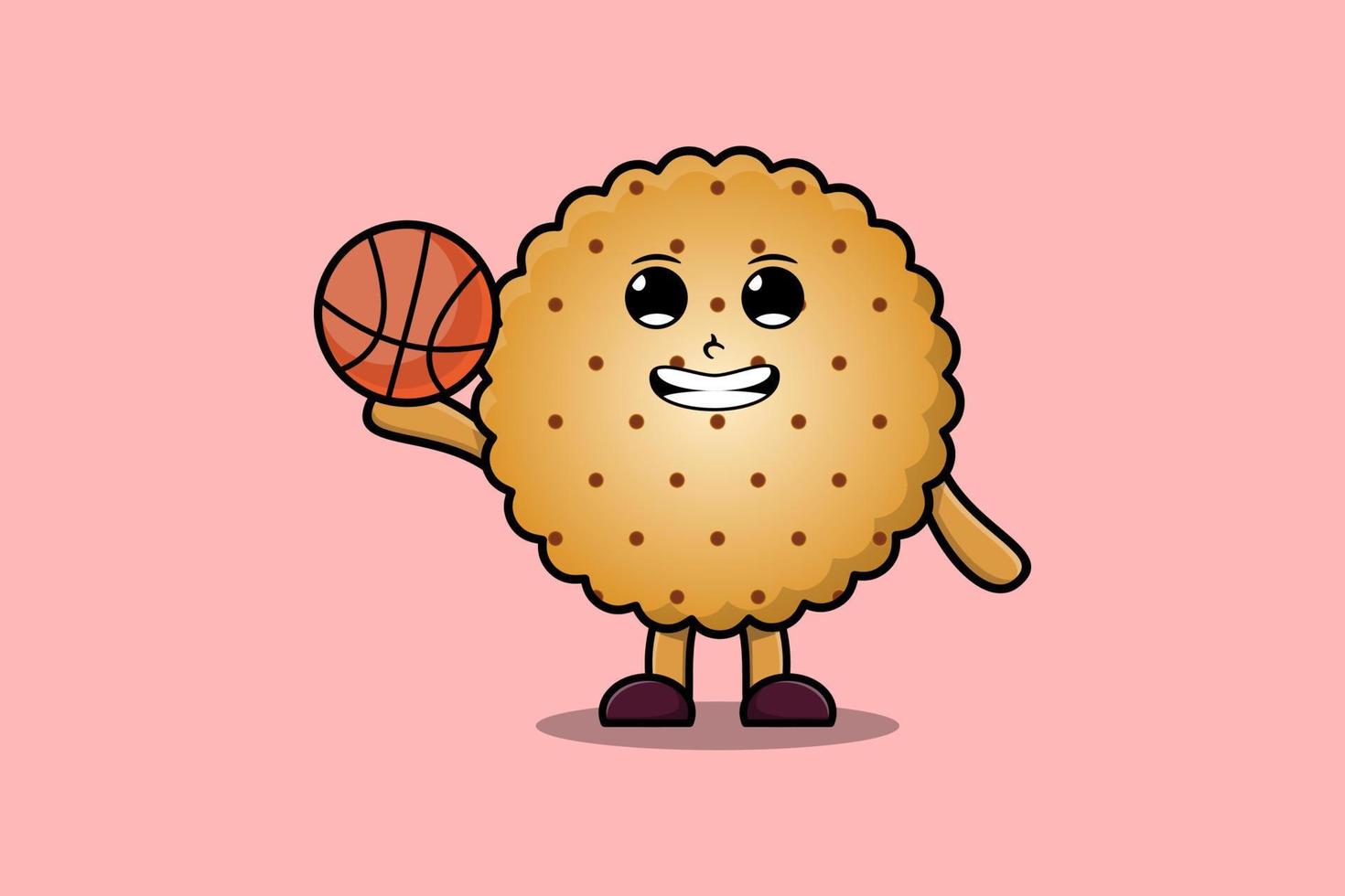 personagem de biscoitos de desenho animado bonito jogando basquete vetor