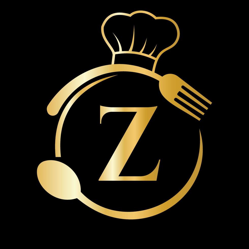 logotipo do restaurante no conceito de letra z. chapéu de chef, colher e garfo para o logotipo do restaurante vetor