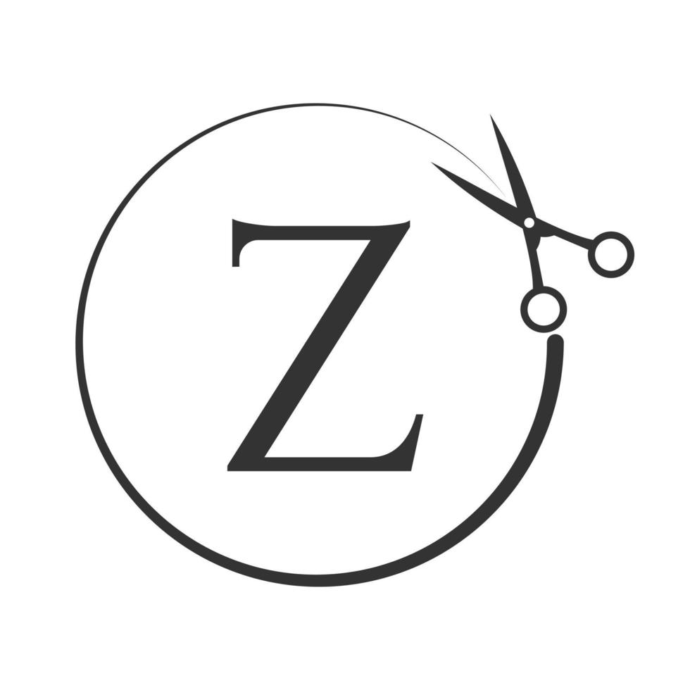 salão de beleza e logotipo de corte de cabelo no sinal da letra z. ícone de tesoura com conceito de logotipo vetor