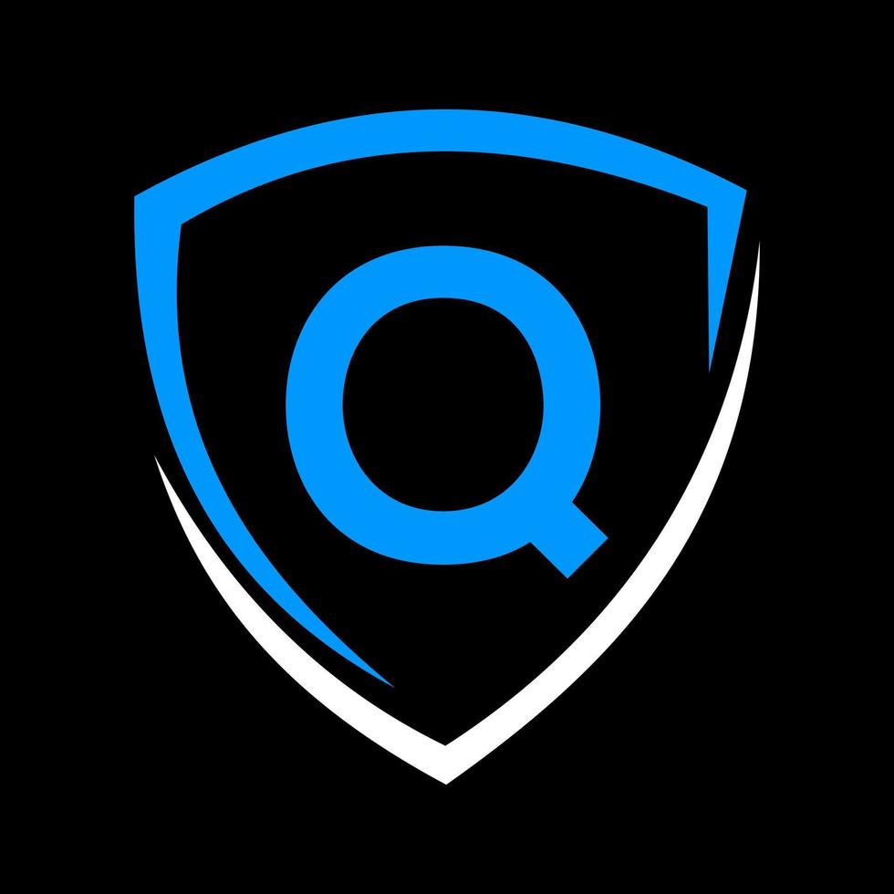 logotipo de escudo no vetor da letra q, ícone de privacidade seguro e modelo de sinal de logotipo de proteção