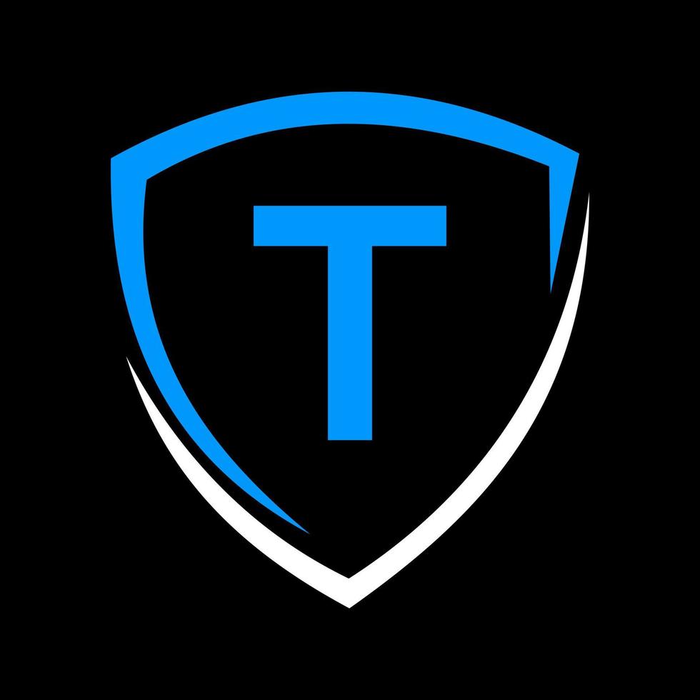 logotipo do escudo no vetor da letra t, ícone de privacidade seguro e modelo de sinal de logotipo de proteção