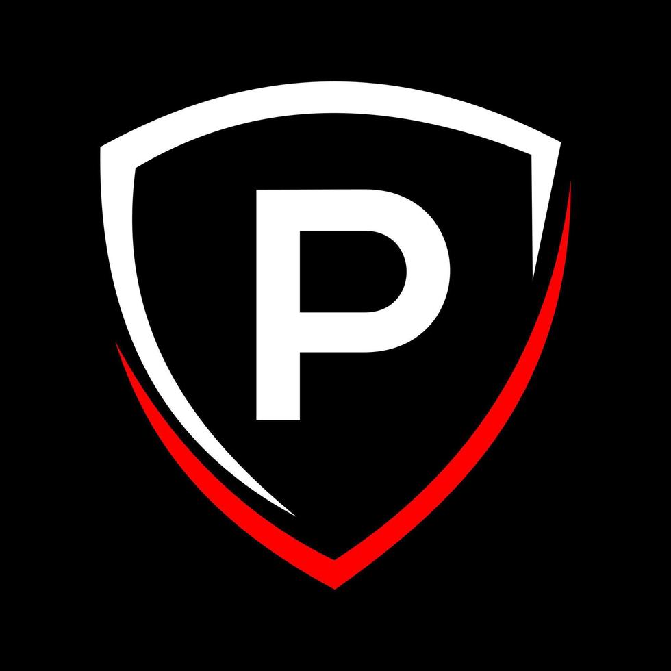 logotipo do escudo no vetor da letra p, ícone de privacidade seguro e modelo de sinal de logotipo de proteção