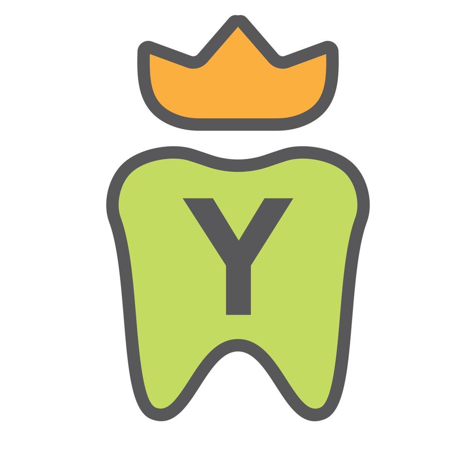 design de logotipo odontológico no símbolo da coroa da letra y. sinal de logotipo de atendimento odontológico, design de logotipo rei dente de clínica com modelo de vetor de luxo