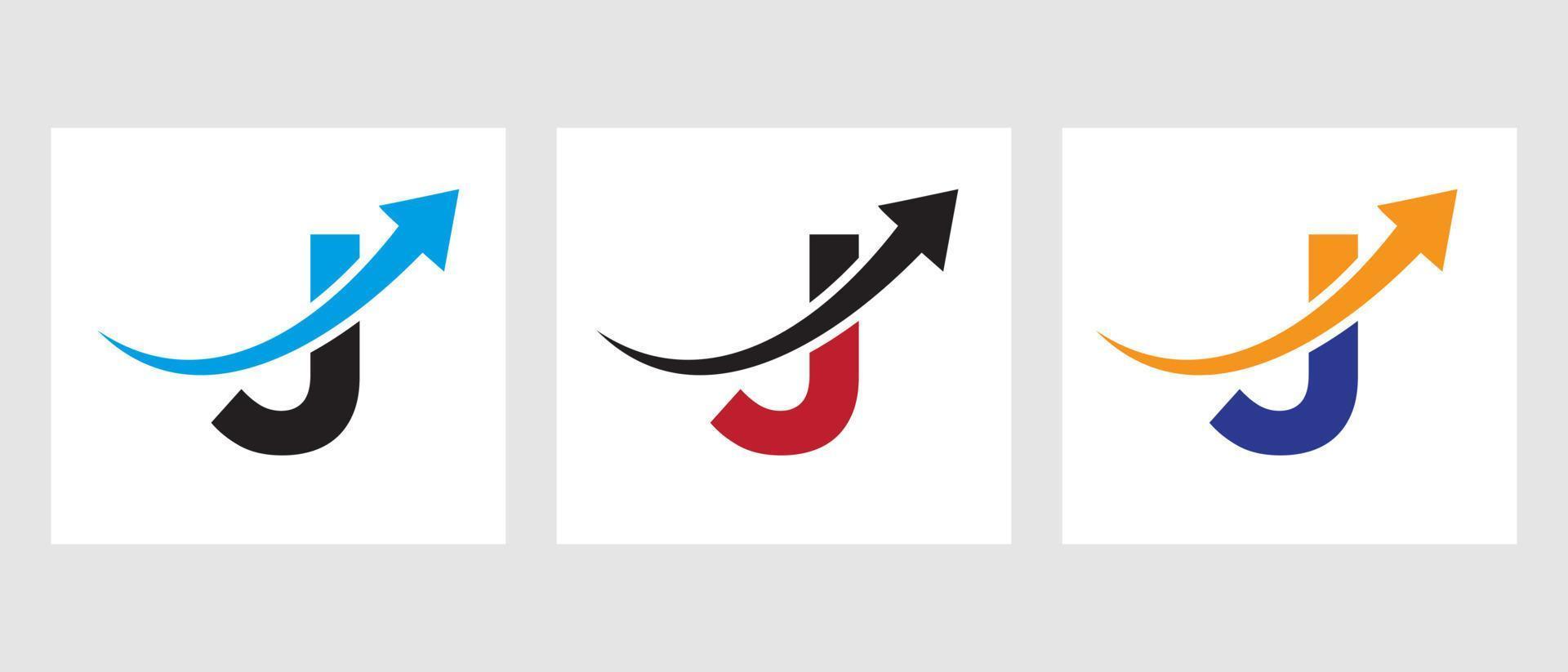 conceito de logotipo de finanças de letra j com símbolo de seta de crescimento vetor