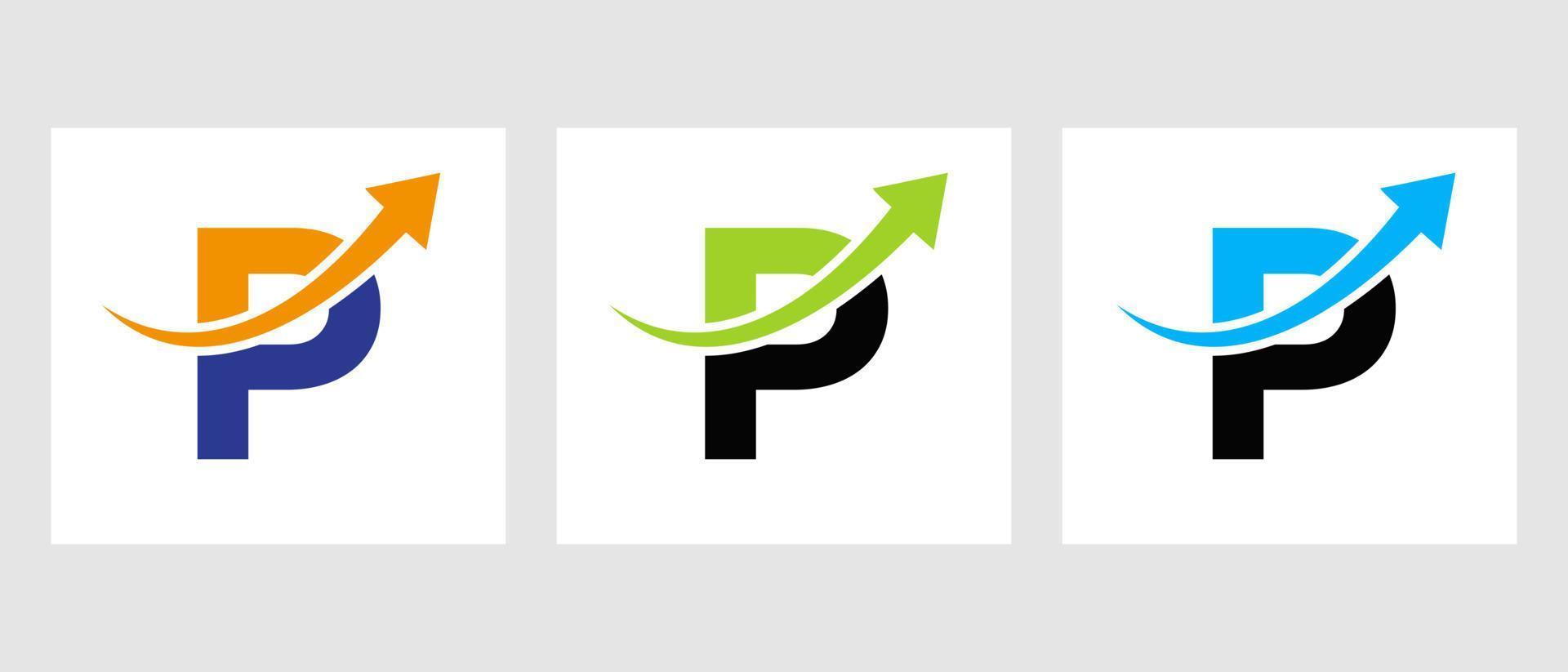 conceito de logotipo de finanças de letra p com símbolo de seta de crescimento vetor