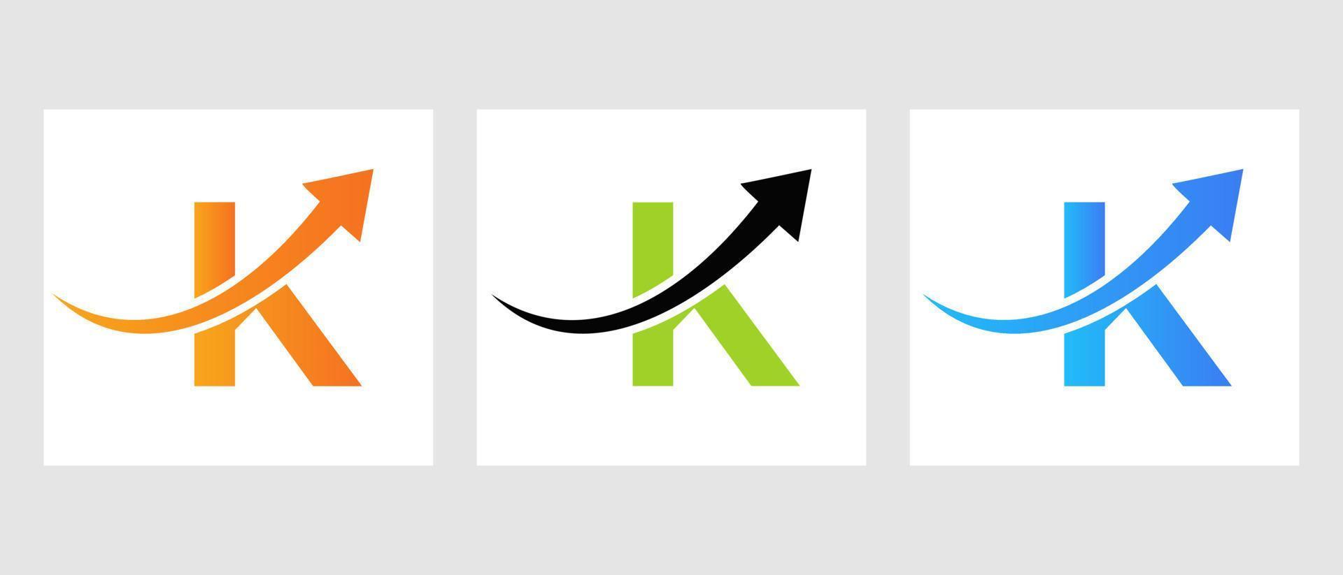 conceito de logotipo de finanças de letra k com símbolo de seta de crescimento vetor