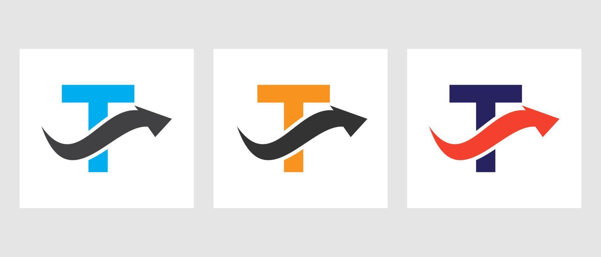 conceito de logotipo de finanças de letra t com símbolo de seta de crescimento vetor