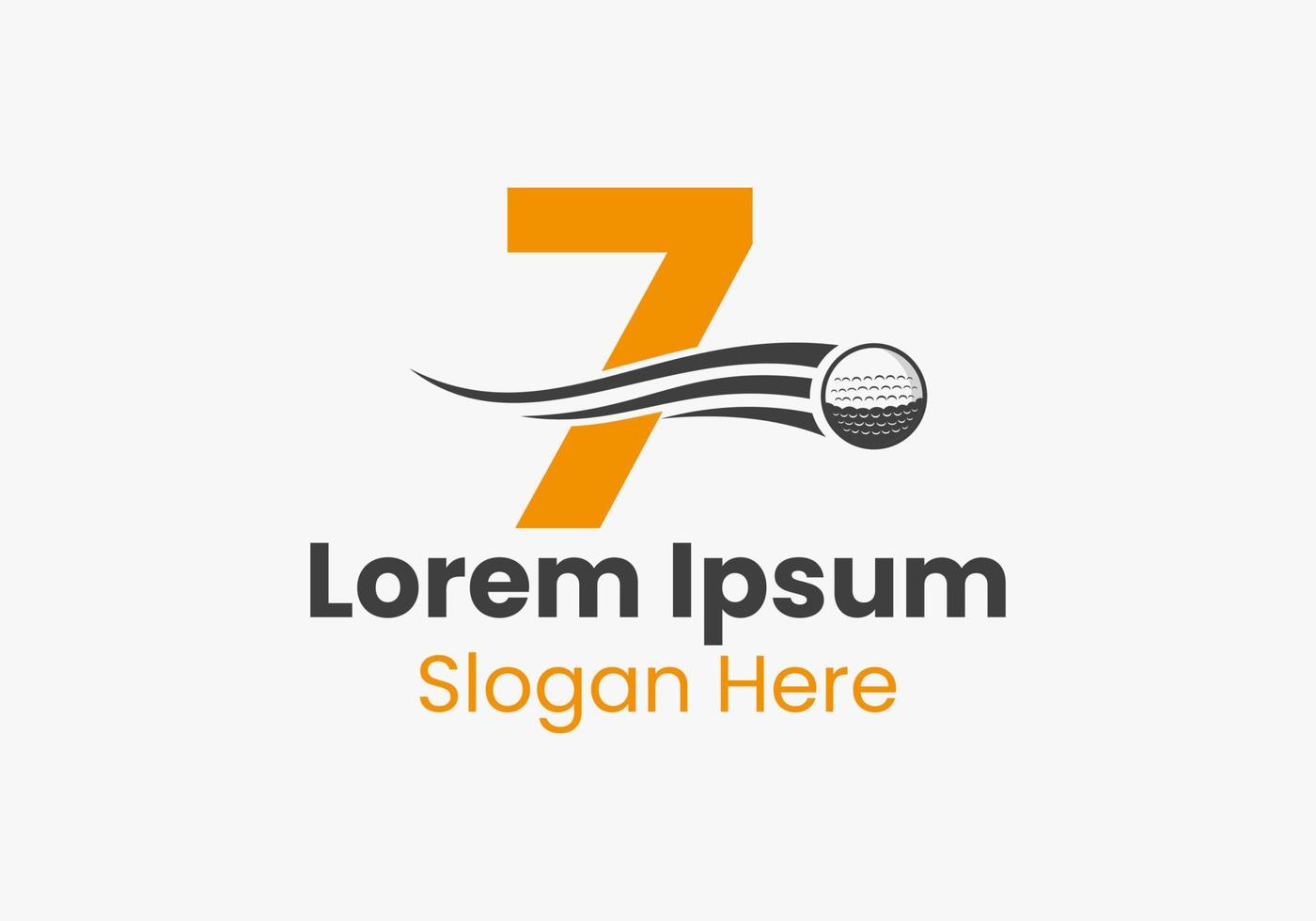 conceito de logotipo de golfe de letra 7 com ícone de bola de golfe em movimento. modelo de logotipo de esportes de hóquei vetor