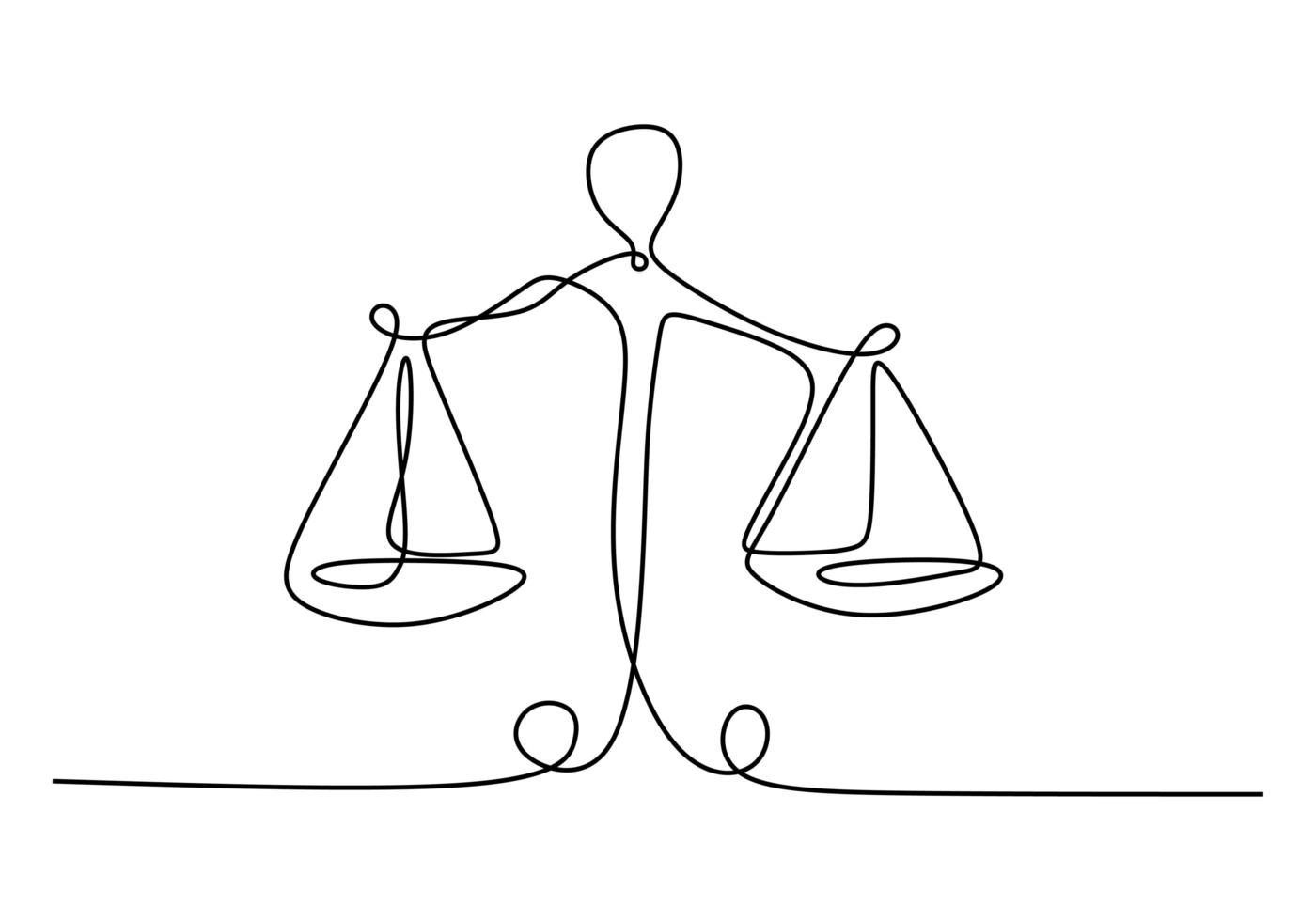 um desenho de linha de equilíbrio legal, ou ícone de escala, símbolo de tribunal e empresa. ilustração vetorial design de minimalismo desenhado à mão contínua. vetor