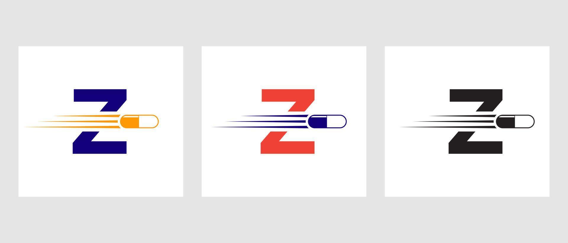 logotipo de medicina da letra z. conceito de logotipo médico com símbolo de pilhas de remédios vetor