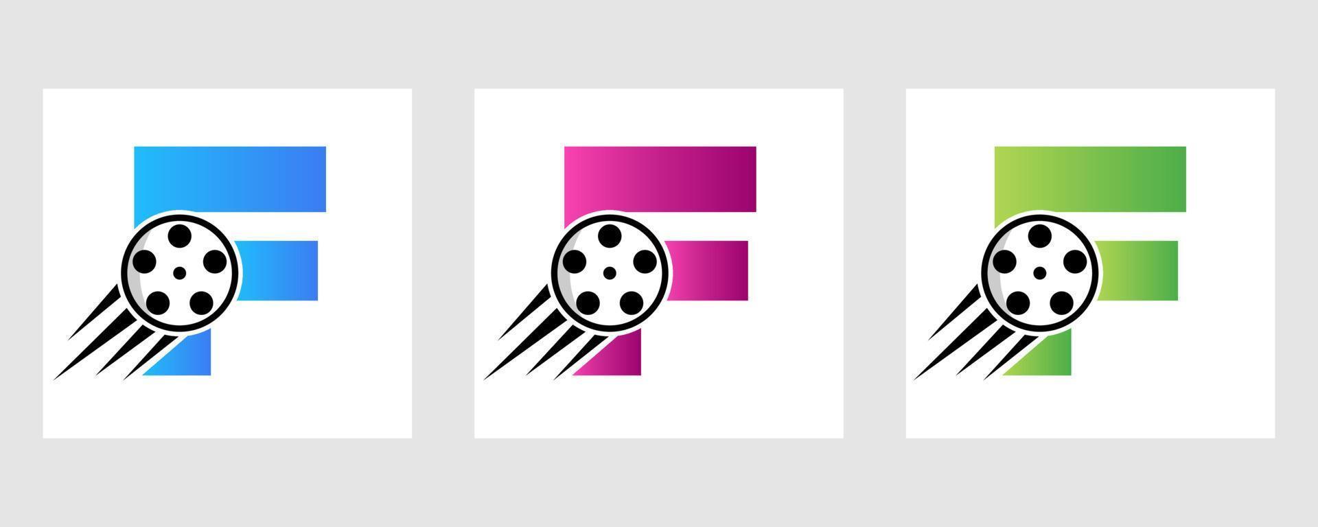conceito de logotipo de filme letra f com bobina de filme para sinal de mídia, símbolo de diretor de cinema vetor